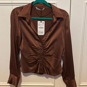 Zara Brown Satin Blouse